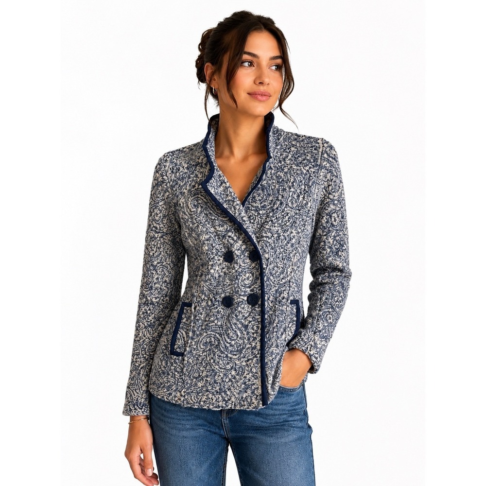 Angel of the North - Women's Paisley Lace Wool‎ Jacket - Medium - Blue & Gray